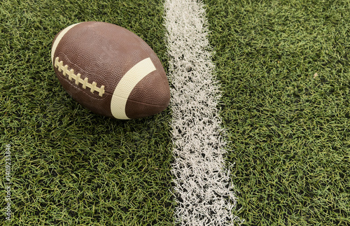 Obraz na płótnie American football ball on green grass field background. w salonie