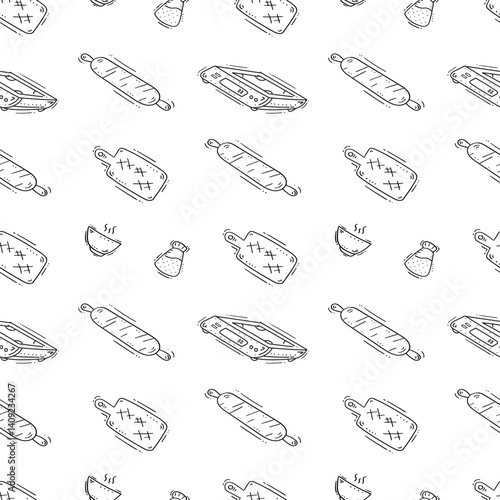 kitchen utensil pattern. kitchenware seamless pattern. doodle kitchen background