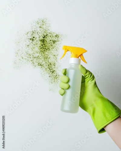 Cleaning spray being used to eliminate mold from a wall during a home maintenance activity