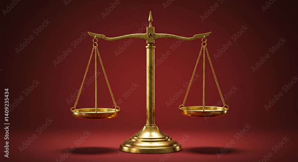 Scales of Justice Symbol Balance on Red Background Scales of Justice Symbol Balance on Red Background
