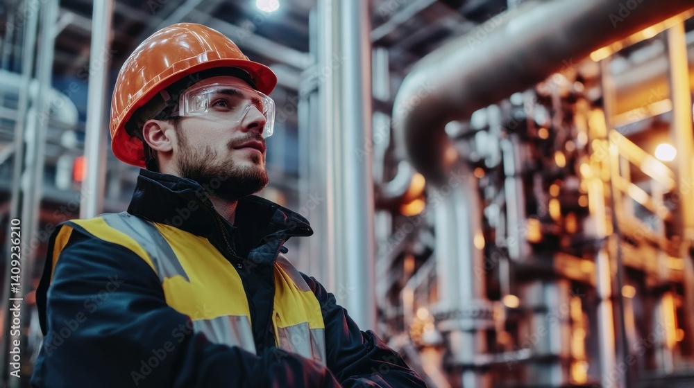 Focused worker in industrial setting Focused worker in industrial setting