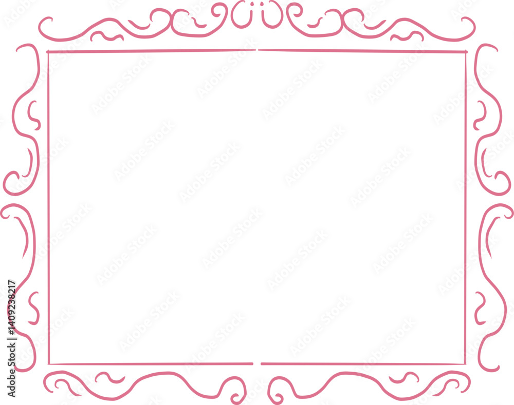 Princess cute pink frame sketch with crown swirl decorations. Simple doodle hand drawn border. Whimsical elegant vintage. Princess cute pink frame sketch with crown swirl decorations. Simple doodle hand drawn border. Whimsical elegant vintage.