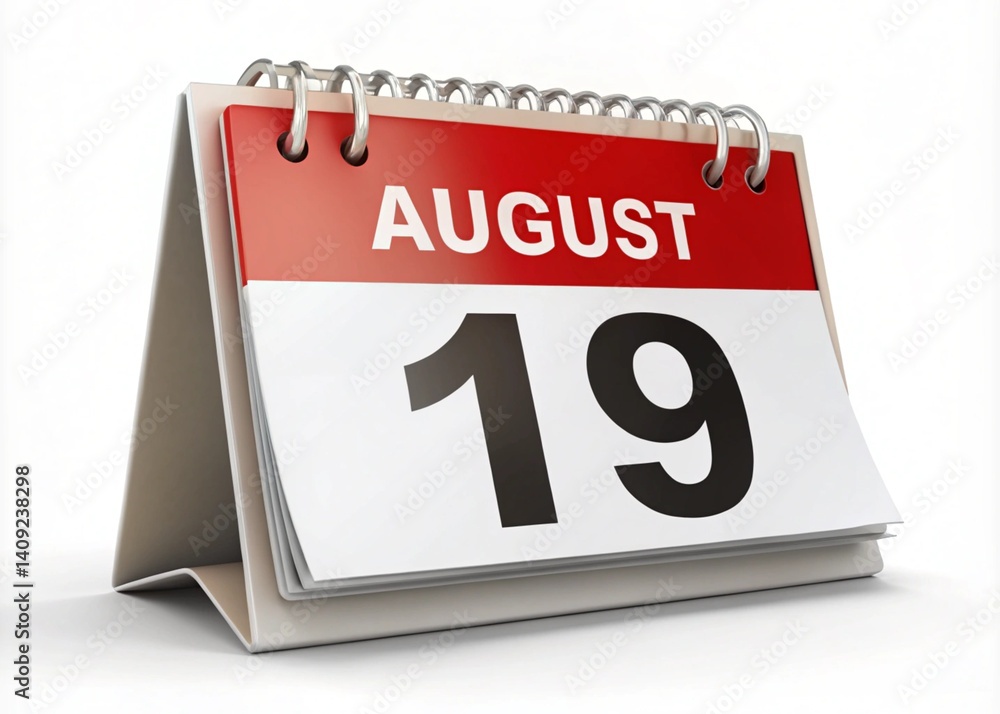 Calendar On White Background 19 August 3D Illustration Calendar On White Background 19 August 3D Illustration