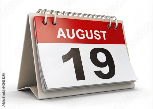 Calendar On White Background 19 August 3D Illustration