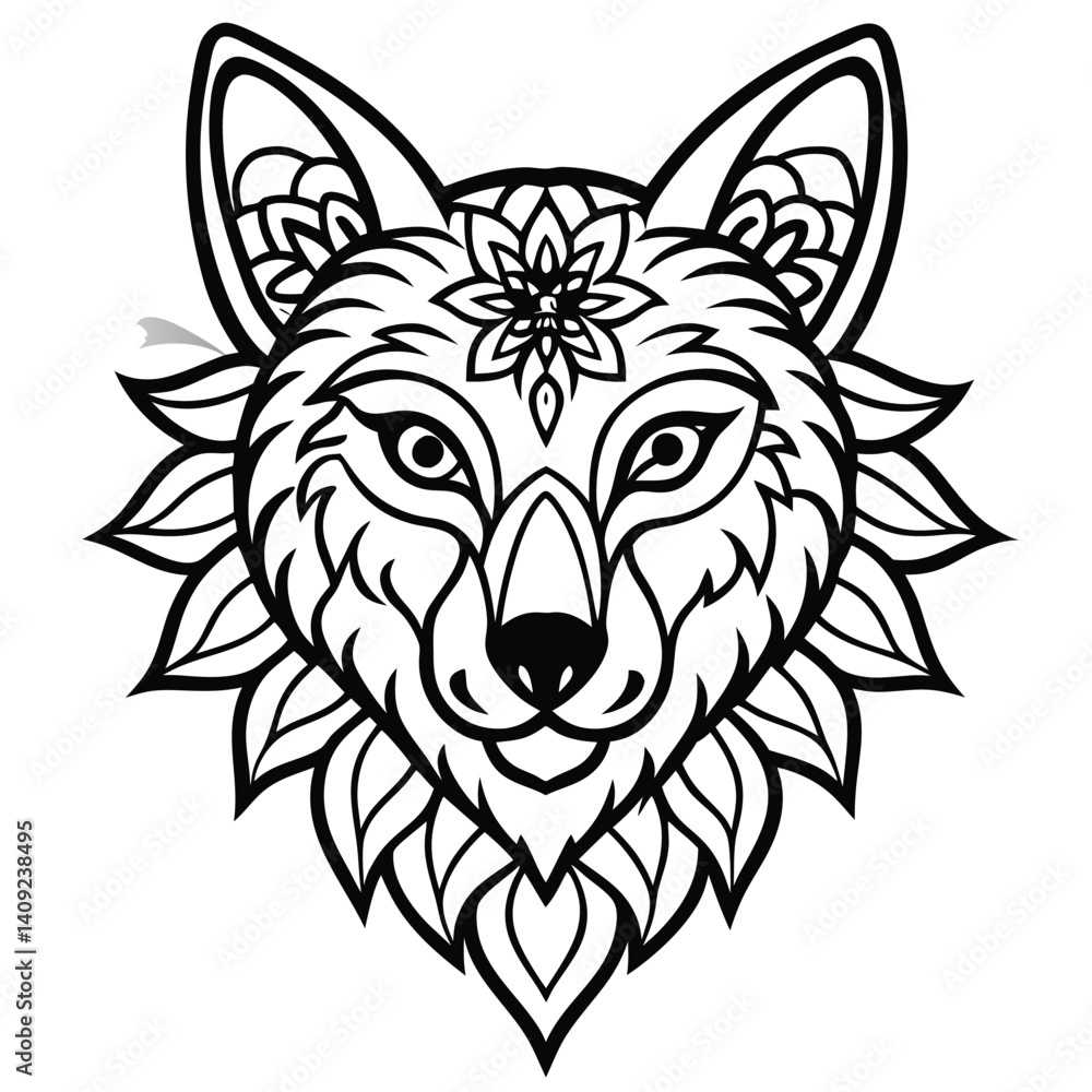 This vector illustration shows a wolf head, suitable as a tattoo or fierce mascot This vector illustration shows a wolf head, suitable as a tattoo or fierce mascot