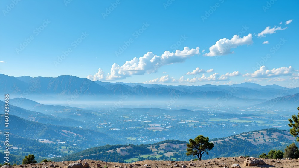 Naklejka premium Scenic Mountain View with Clear Sky and Rolling Hills in Daylight