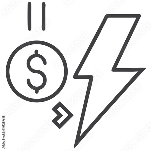 Surge pricing icon with dollar and lightning for ride-sharing applications, dynamic pricing platforms, transportation service websites, and e-commerce peak demand illustrations