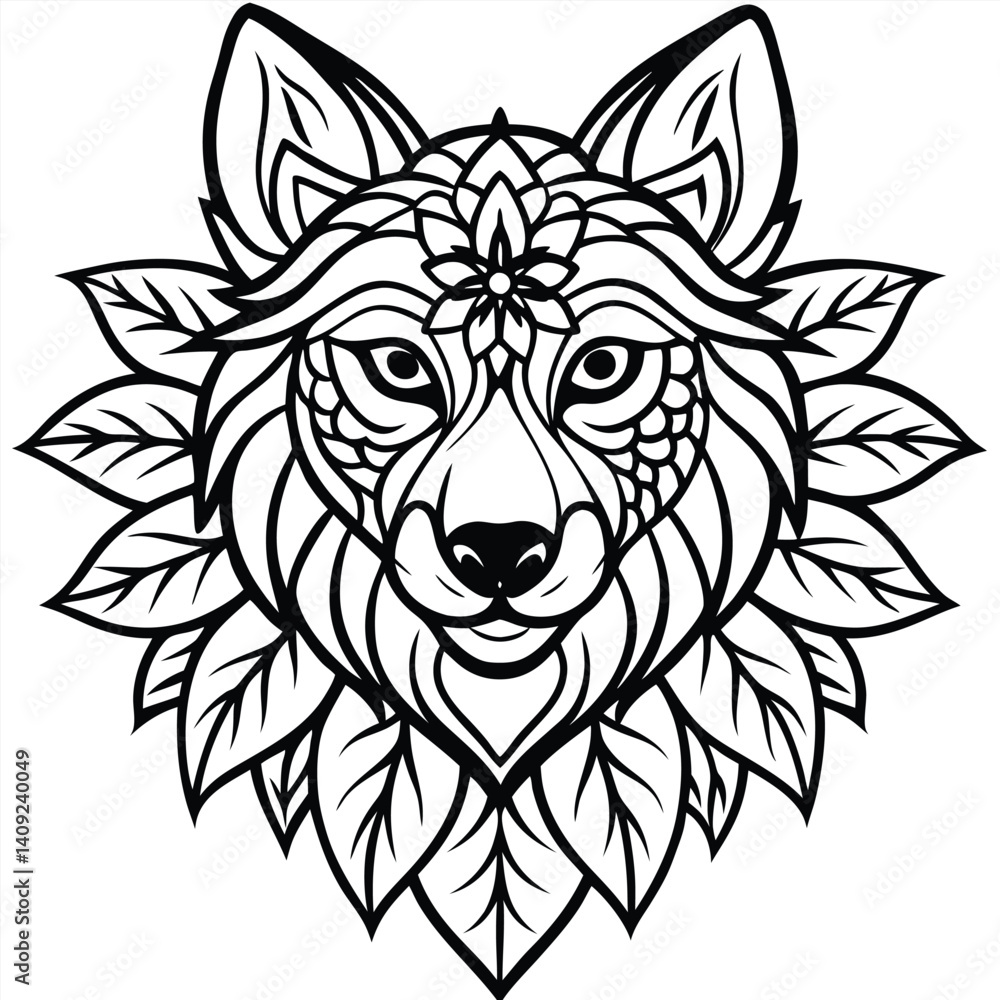 Vector illustration shows a wolf head, suitable as a tattoo or a dog-like animal depiction Vector illustration shows a wolf head, suitable as a tattoo or a dog-like animal depiction