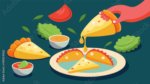 Appetizers of empanadas and provolone cheese are passed around teasing the palate for the main event.. Vector illustration