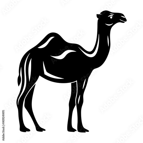 Stylized Black and White Silhouette of a Dromedary Camel Walking