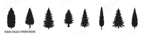 Collection of pine tree silhouettes. Various shapes of fir tree silhouettes