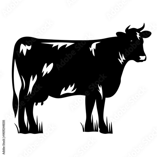 Stylized silhouette illustration of a black and white dairy cow
