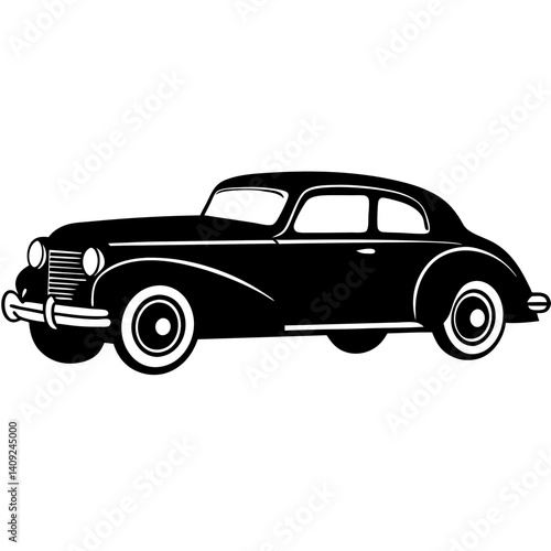 Silhouette of a classic car with wide wheels and vintage details 