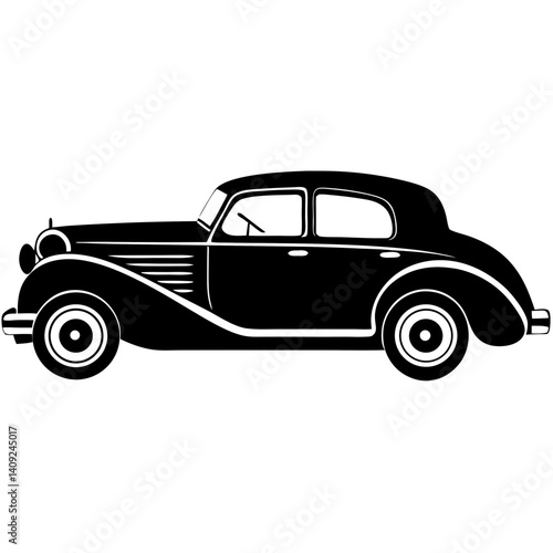 Silhouette of a classic car with wide wheels and vintage details 