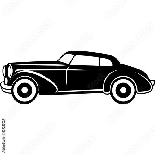 Silhouette of a classic car with wide wheels and vintage details 