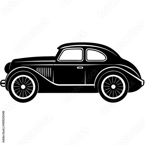 Silhouette of a classic car with wide wheels and vintage details 