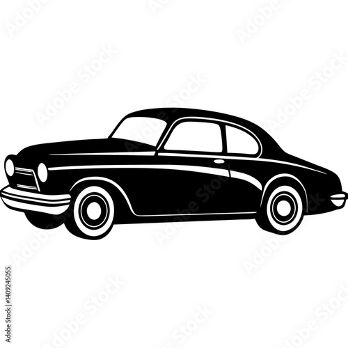 Silhouette of a classic car with wide wheels and vintage details 