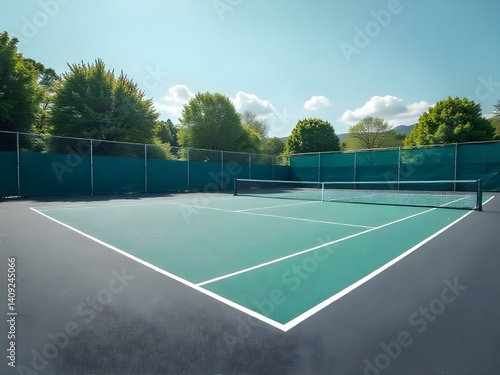 Wallpaper Mural An empty tennis court with stark white lines in contrast Torontodigital.ca