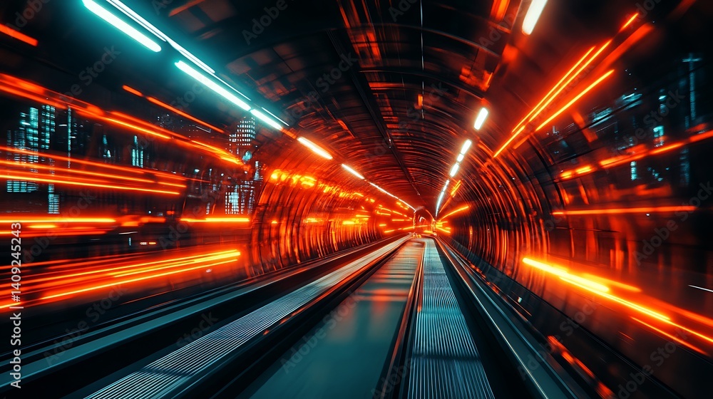 Dynamic Tunnel Of Lights Shows Velocity And Modern Technology Inside Dark Structure Dynamic Tunnel Of Lights Shows Velocity And Modern Technology Inside Dark Structure