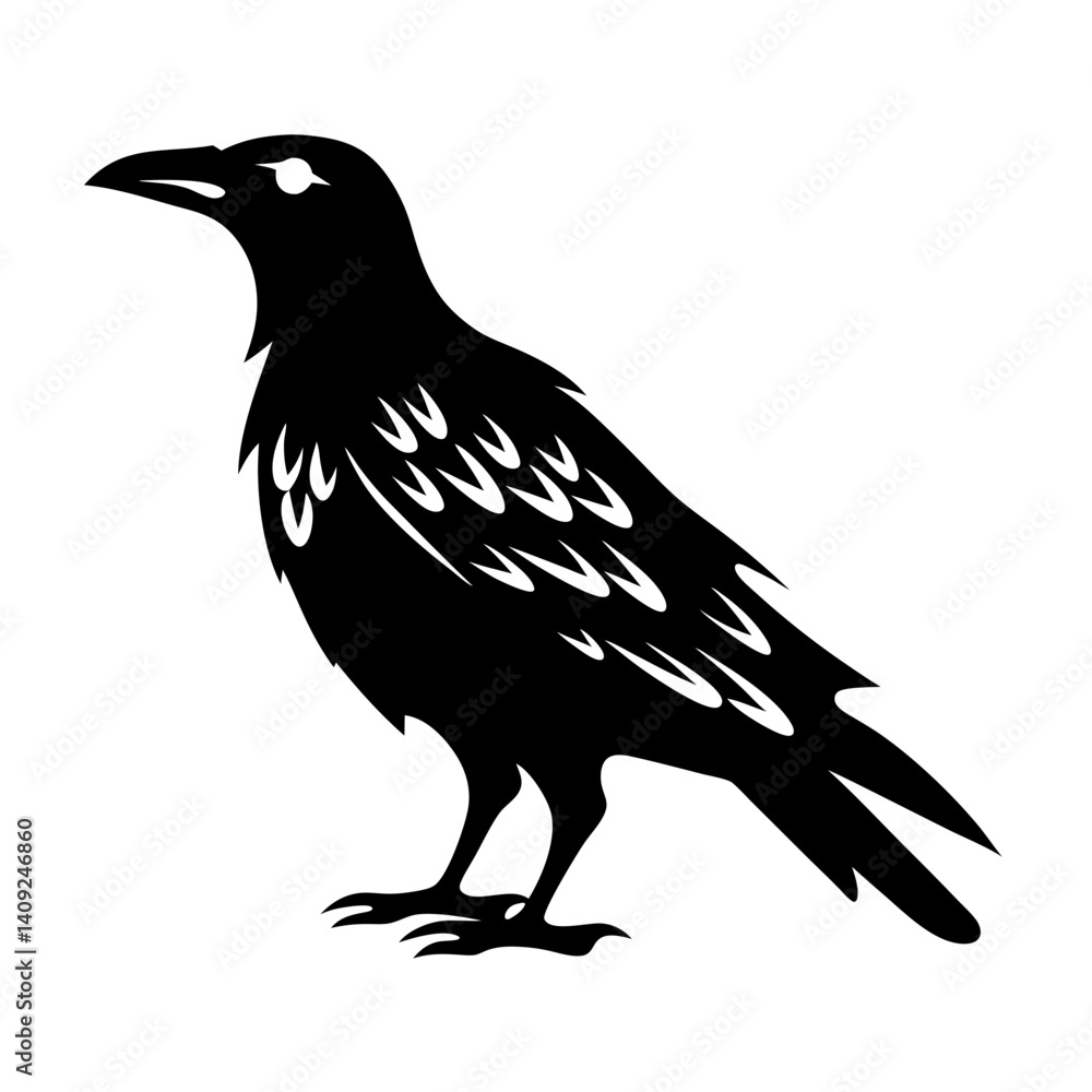 Fototapeta premium Silhouette of a majestic raven standing tall and proud on a white background