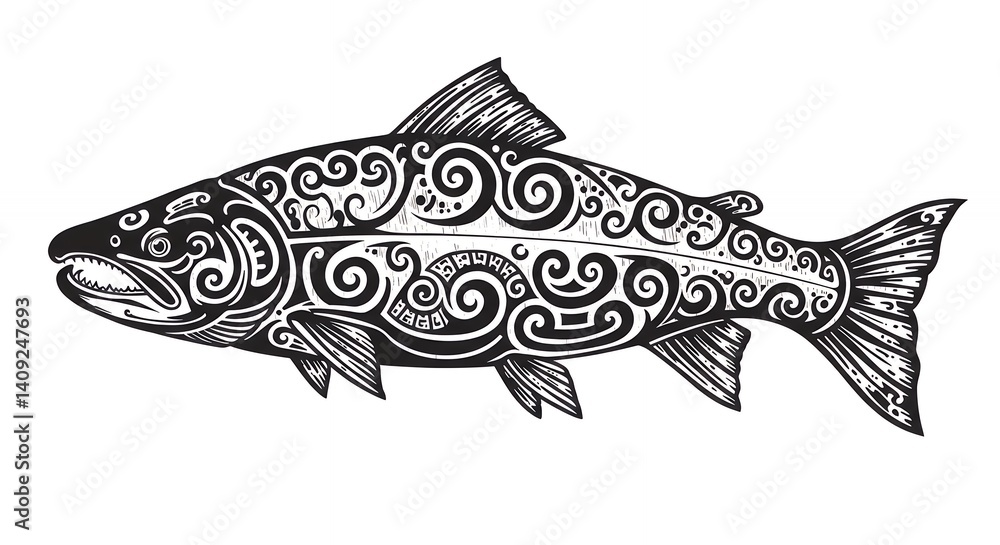 Fototapeta premium Intricate ornamental fish design illustration