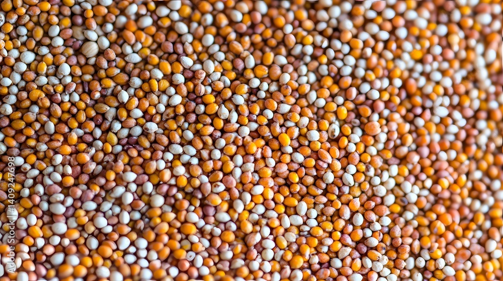 Close Up of Mixed Grains Orange and White Millet Seeds Texture Background Close Up of Mixed Grains Orange and White Millet Seeds Texture Background
