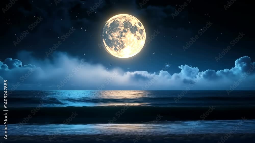 Full Moon Over the Ocean: A Serene Night Seascape Full Moon Over the Ocean: A Serene Night Seascape