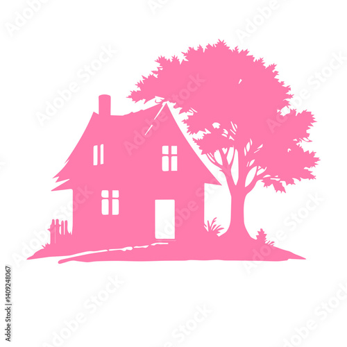 pink village house icon