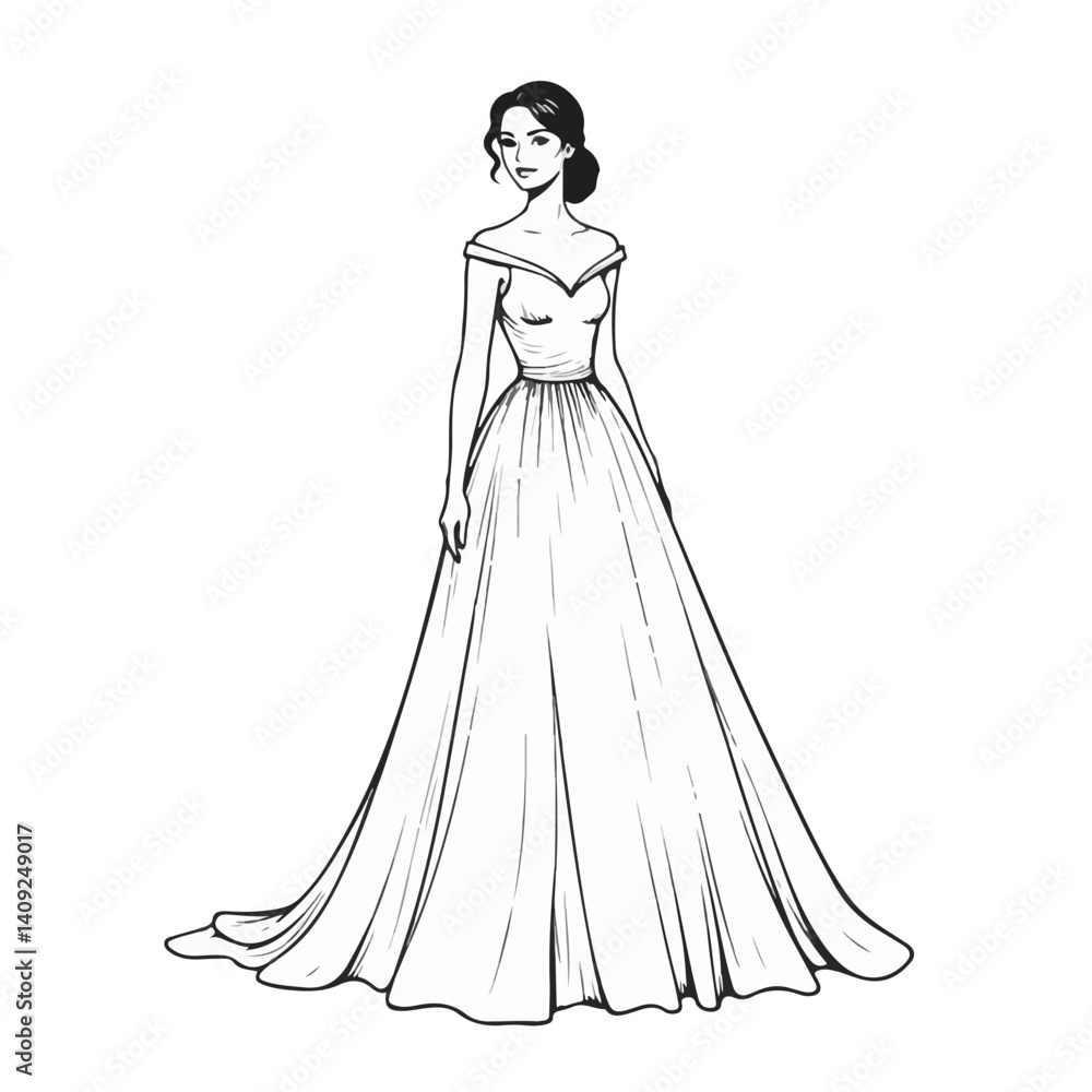 Elegant bride in ball gown dress standing against a simple background Elegant bride in ball gown dress standing against a simple background