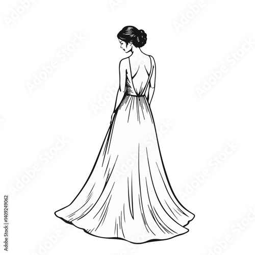 Bride wearing an elegant open-back wedding dress  