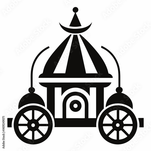 Divine Indian Rath Yatra Temple Chariots in Symmetrical Line Illustration