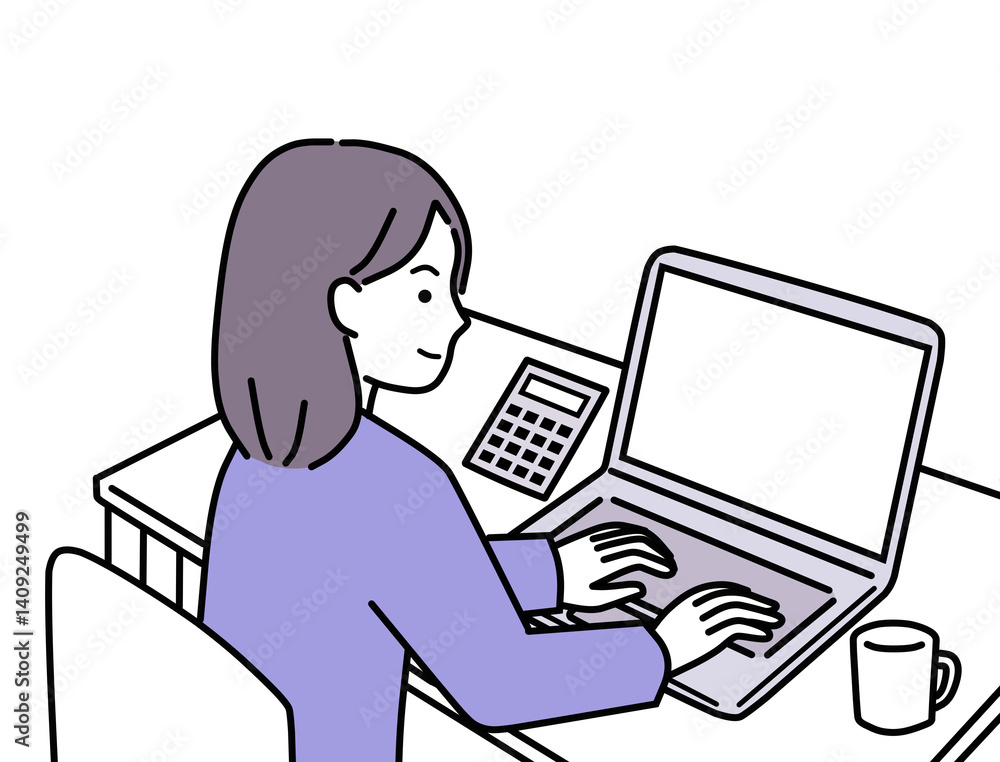 自宅でノートパソコンを使って確定申告をするの女性 自宅でノートパソコンを使って確定申告をするの女性