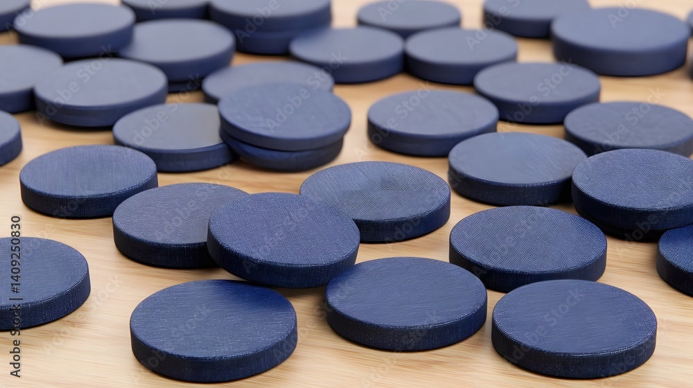 Blue Round Tablets on Wooden Surface Product Mockup Blue Round Tablets on Wooden Surface Product Mockup