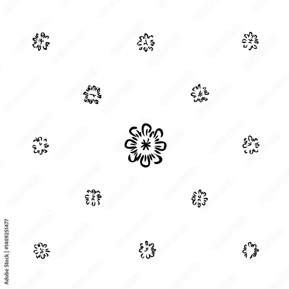 Floral Scatter Pattern in Black and White Style Floral Scatter Pattern in Black and White Style