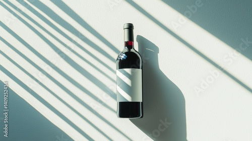Elegant still life of a wine bottle with shadows on a light background capturing the essence of a peaceful afternoon