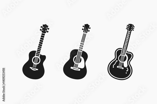 Black Acoustic Guitar Icons: Perfect for World Music Day Designs