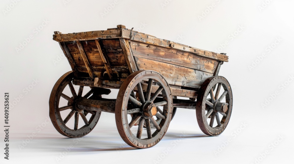 Fototapeta premium Wooden cart on display showcasing traditional craftsmanship and rustic design in a well-lit indoor setting