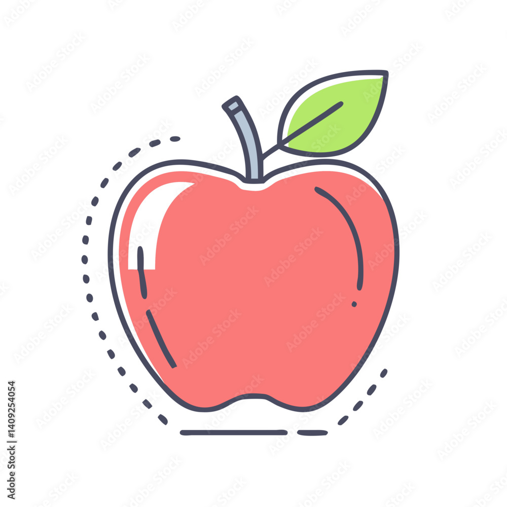 Fototapeta premium A Red Apple with a Green Leaf Illustration Graphic Design Element