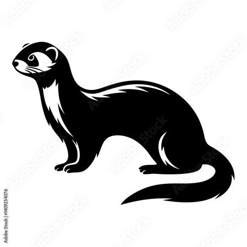 Stylized black and white ferret illustration against a plain white background