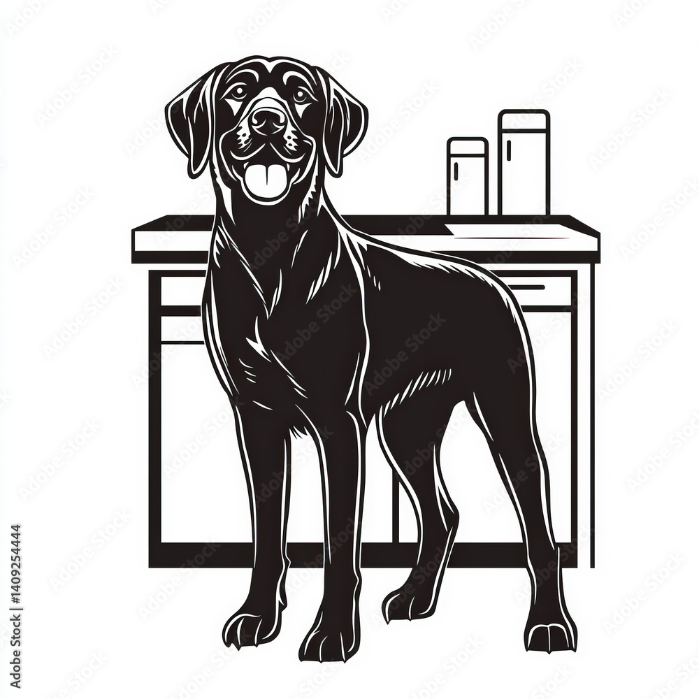 lab silhouette , black and white illustration isolated on white background