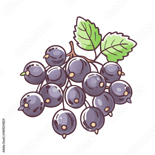 A Bunch of Freshly Picked Black Currants with Green Leaves