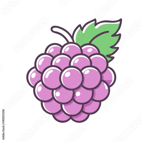 A delightful illustration of a plump juicy blackberry with a vibrant green leaf