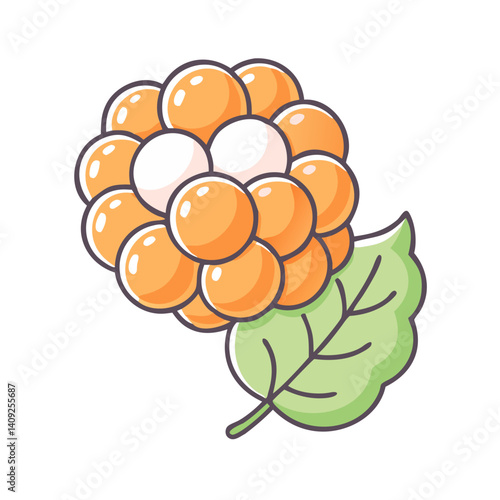 Illustration of a cloudberry with a leaf a delicious arctic fruit