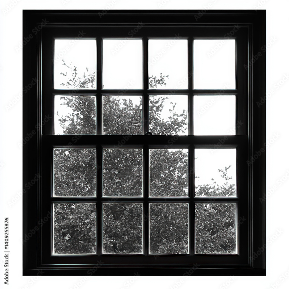 Naklejka premium window frame silhouette , black and white illustration isolated on white background