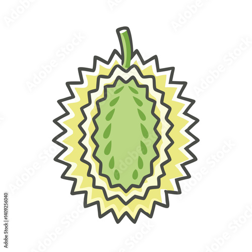 A vibrant illustration of a durian fruit a tropical delicacy known for its pungent aroma and creamy texture