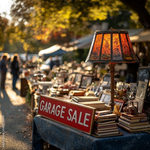 Obraz na płótnie Community Garage Sale with Household Items for Local Thrift Shopping and Resale w salonie