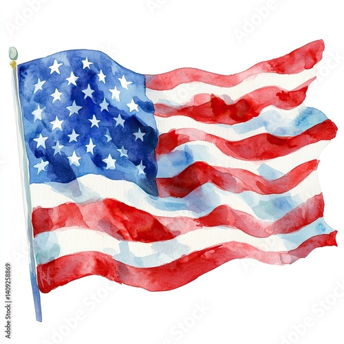 Watercolor clipart of american flag isolated for patriotic decorations and celebrations