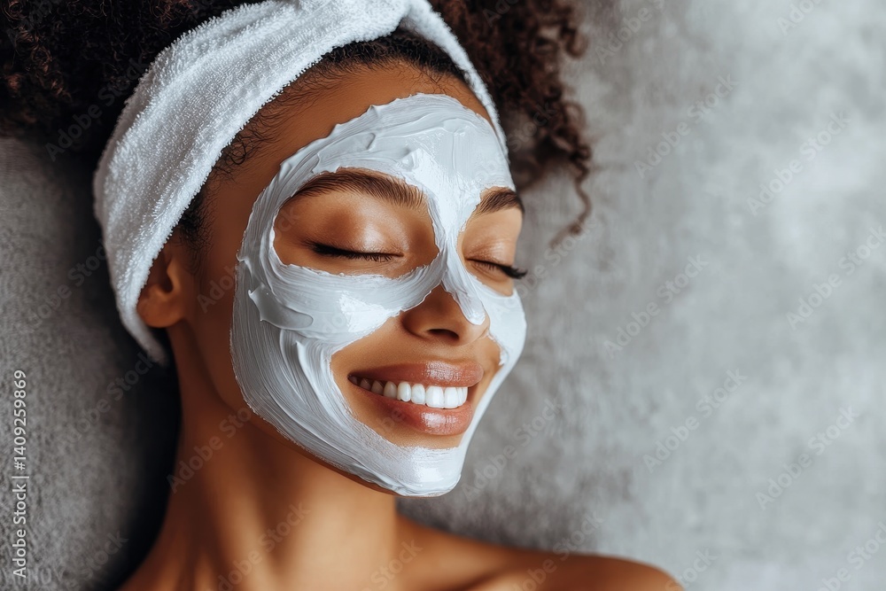 Serene Spa Day: A relaxed woman enjoys a facial mask treatment, highlighting skincare and beauty. Serene Spa Day: A relaxed woman enjoys a facial mask treatment, highlighting skincare and beauty.