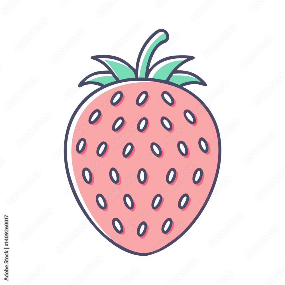 A Cute Cartoon Drawing of a Red Strawberry with Green Leaves A Cute Cartoon Drawing of a Red Strawberry with Green Leaves