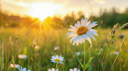 close-up of a daisy in the field. Selective focus